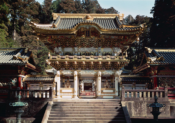 日光陽明門秋景図】朝見香城 970 日光東照宮 共箱 掛け軸 肉筆 【公式