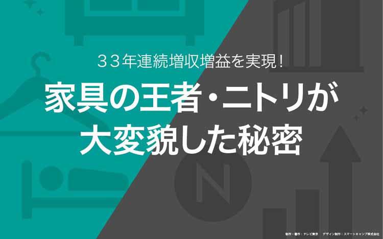 33年連続増収増益を実現！ 家具の王者・ニトリが大変貌した秘密：読んで分かる「カンブリア宮殿」 | テレビ東京・ＢＳテレ東の読んで見て感じるメディア  テレ東プラス