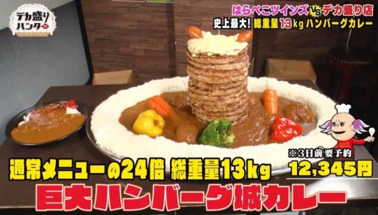 ウインナーのしゃちほこをガブリ 総重量13 の 巨大ハンバーグ城カレー に挑戦 デカ盛りハンター テレ東プラス